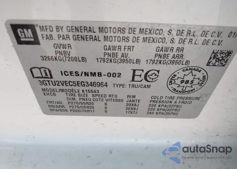 2014 GMC Sierra 1500 Slt z USA, uszkodzony, nr VIN 3GTU2VEC5EG346964